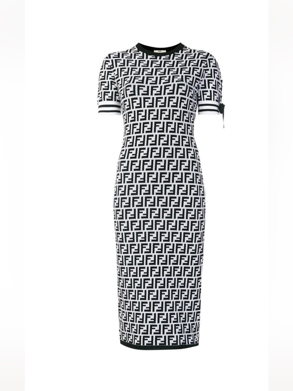 Fendi Short Sleeve Knit Dress in Black & White
